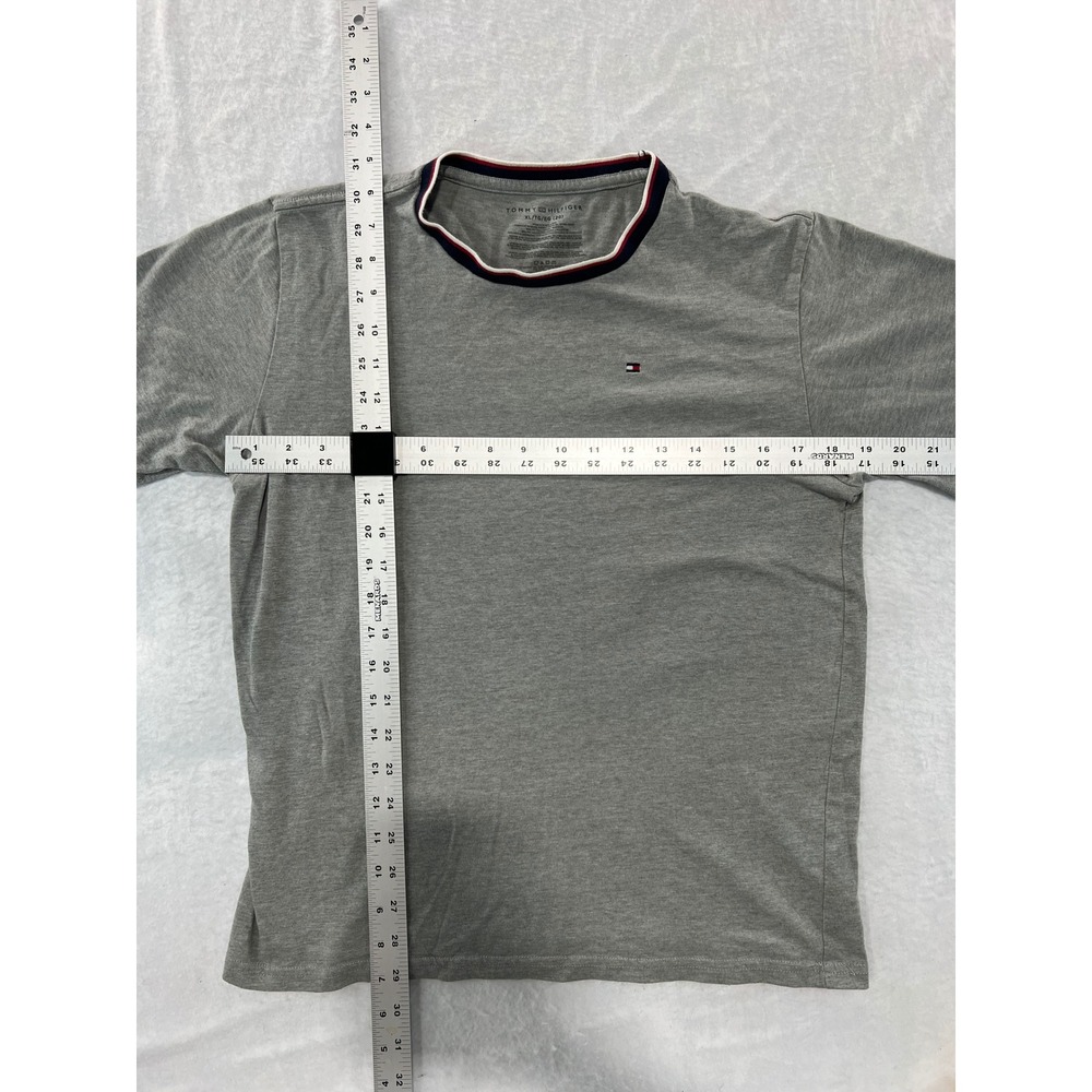 Tommy Hilfiger Boys XL Gray T-Shirt Striped Collar Flag Logo Short Sleeve Tee - Picture 3 of 4